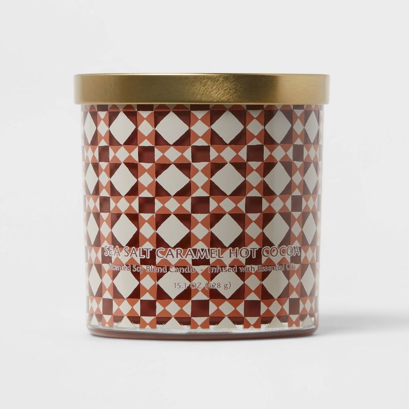 15.1oz Sea Salt Caramel Hot Cocoa Candle Caramel Cocoa Plaid Print - Opalhouse™ | Target