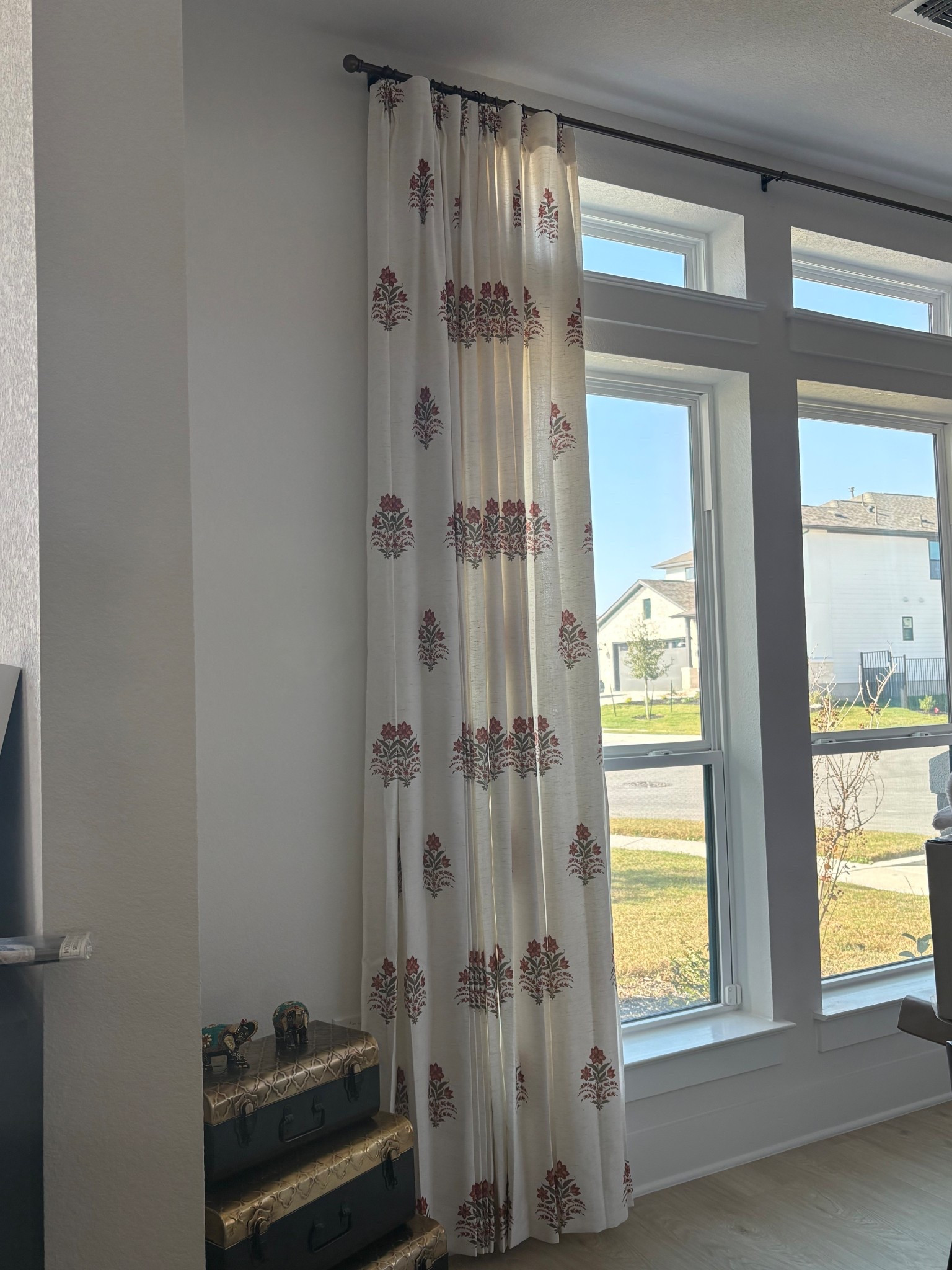 Cream linen-blend block print pinch pleated curtains from Amazon. Can hang with back tabs or ring hooks  

#LTKFindsUnder100 #LTKHome #LTKSaleAlert