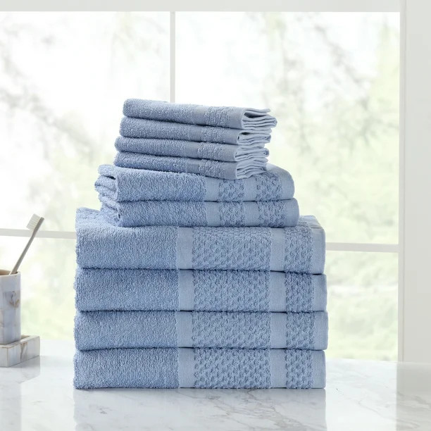 Mainstays Value 10-Piece Cotton Towel Set with Upgraded Softness & Durability, Office Blue | Walmart (US)
