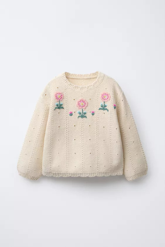 FLORAL EMBROIDERED KNIT SWEATER | Zara US