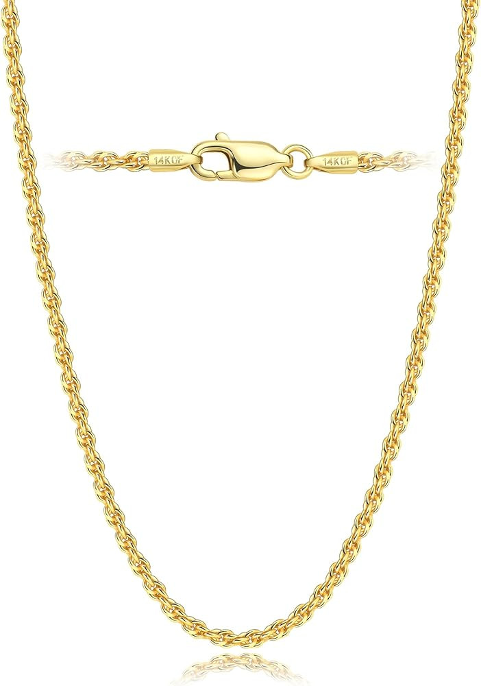 14K Gold Chain Necklaces for Women & Men, 1.5mm Simple Rope Link Chain for Womens Dainty Non-Tarn... | Amazon (US)
