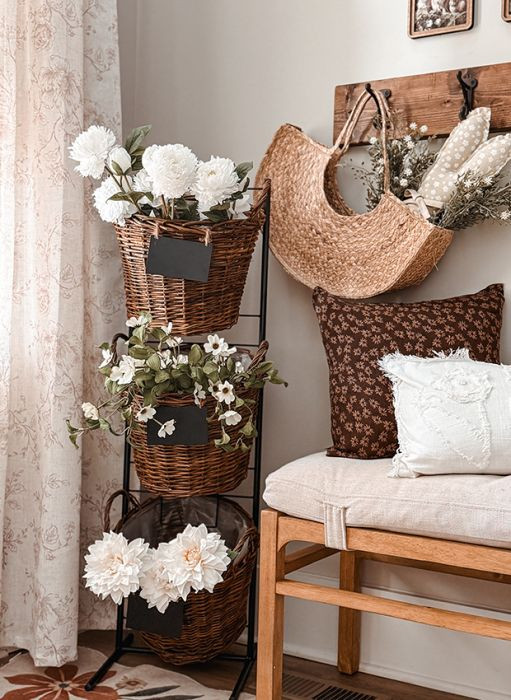 Three Tier Wicker Basket Market Stand | Antique Farm House