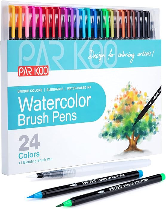 ParKoo Watercolor Brush Pens, 24 Colors Flexible Real Nylon Brush Tip Pens for Watercolor Paintin... | Amazon (US)