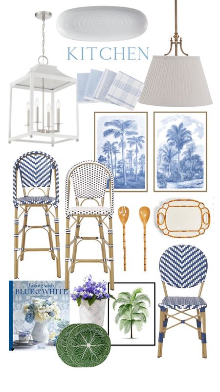 Blue and white kitchen Grandmillennial kitchen style bistro chairs bar stools 

#LTKsalealert #LTKstyletip #LTKhome