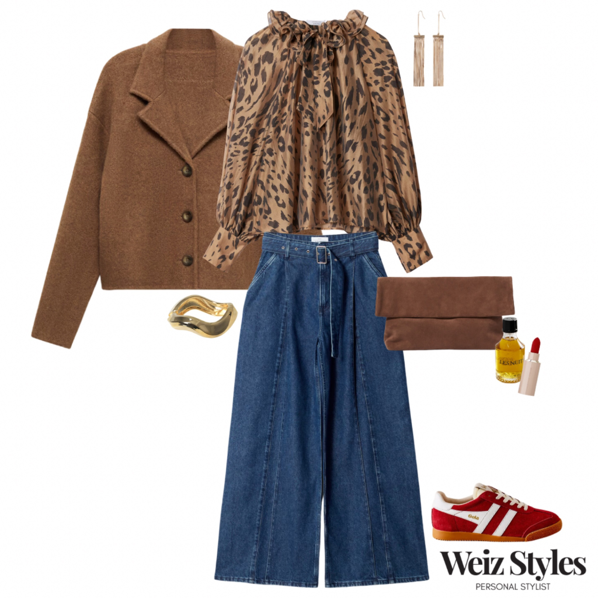 I’m loving this fabulous autumnal outfit 🍂 the warm browns harmonise perfectly with the bright blue denim, red trainers and gold jewellery ✨ 

Head to www.weizstyles.com to find out how I can help you on your style journey 💖

Louise x

Personal stylist, styling, ootd, neutral aesthetic, London, Weiz styles, shopping, outfit of the day, uk, confident, handbag, bag, perfume, fragrance, lipstick, lip, elevate you style, feel good, flat lay, shopping, high street, designer, ltk, denim and, & other stories, H&M, feminine, autumn, autumnal, brown, blue, red, gold, wide leg, belt, casual, every day, womenswear, chic, elegant, sophisticated, colour, harmony, harmonious, leopard print blouse, brown cardigan, knit, knitwear, gold bangle, chunky, earrings, suede clutch bag, red trainers, comfortable, comfy, comfort, red lipstick, chic, fabulous, fab, romantic, frills, ruffles, cute

#LTKautumn #FashionMonth #LTKuk
