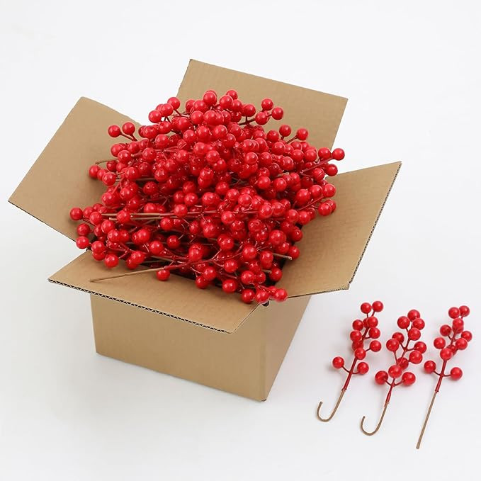 mizii Christmas Tree Decorations 50Pcs Artificial Red Berry Stems 8in Berry Picks Holly Berries B... | Amazon (US)