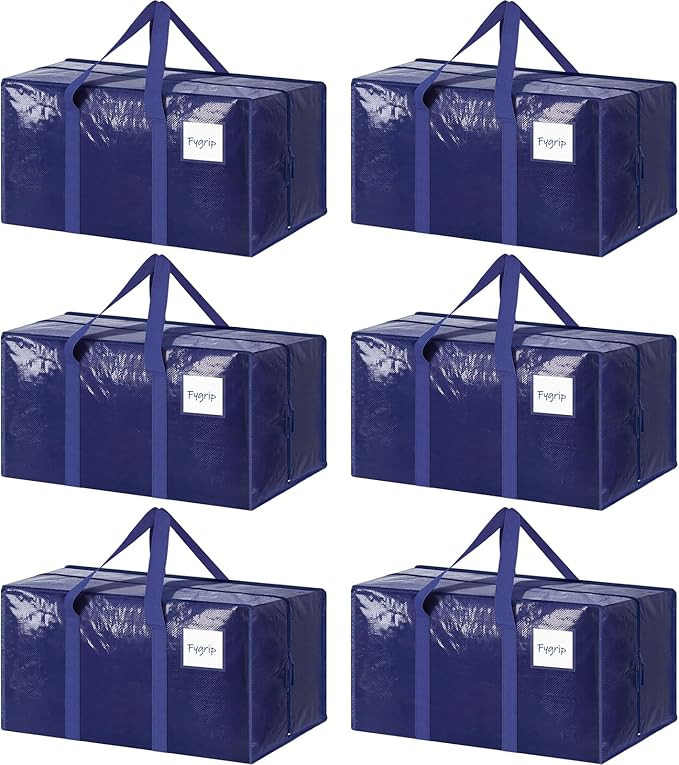 6 Pack Extra Heavy Duty Large Moving Bags with Strong Zipper & Comfortable Handles, Sturdy & Dura... | Amazon (US)