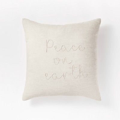 Embroidered Peace on Earth Square Throw Pillow Cream - Threshold™ designed with Studio McGee | Target