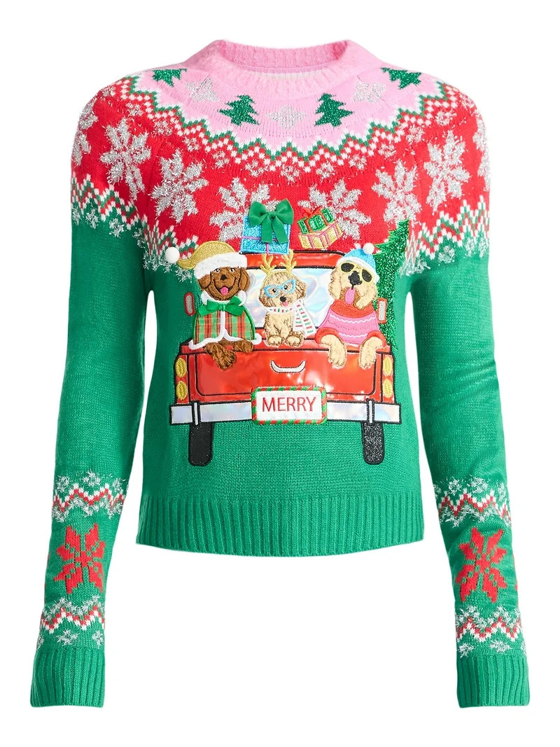Holiday Time Women's Embellished Pullover Christmas Sweater, Midweight, Sizes XS-XXXL | Walmart (US)