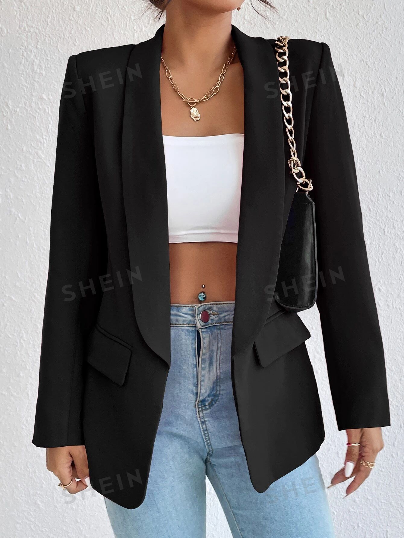 SHEIN Privé Solid Shawl Collar Blazer | SHEIN