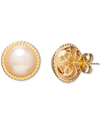 Rope Edge Cultured Freshwater Mabe Pearl (10mm) Stud Earrings in 18k Gold-Plated Sterling Silver ... | Macy's