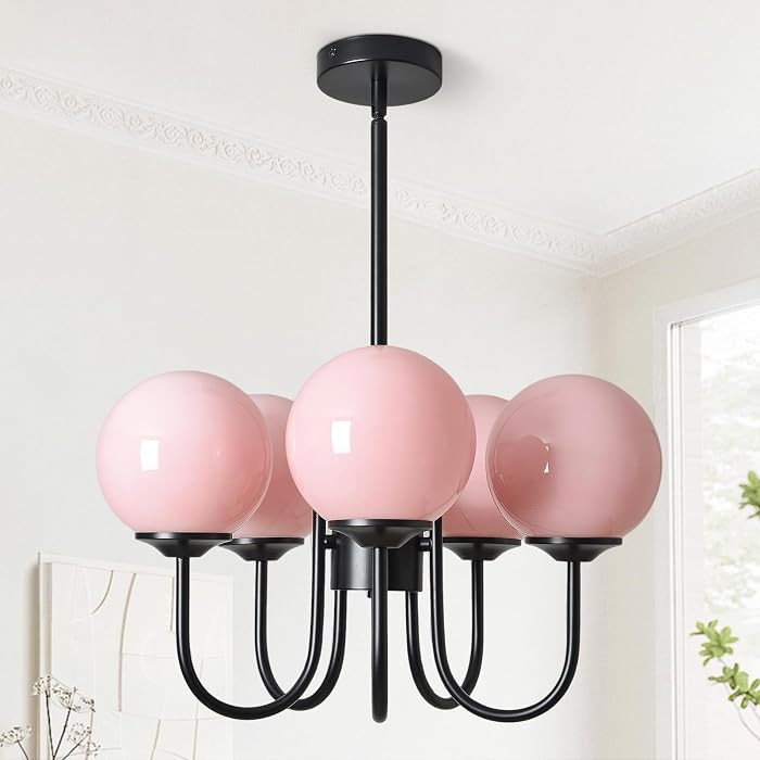 Mid Century Pink Bubble Chandelier, 5 Lights 18in Sputnik Chandeliers for Girls Room Black Chande... | Amazon (US)