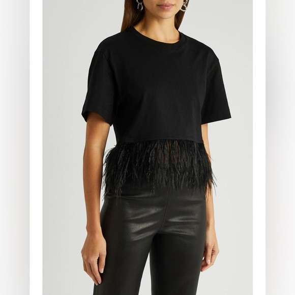 FRAME Ostrich Feather Trim Crop T-Shirt | Poshmark