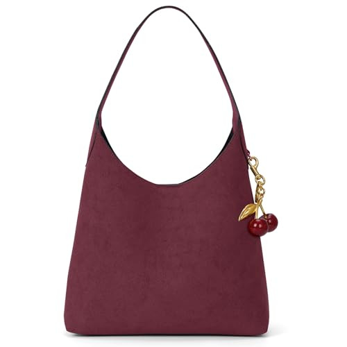 Amazon.com: Faux Suede Hobo Bags Vegan Leather Shoulder Bag Tote for Women with Cherry Charm Slou... | Amazon (US)