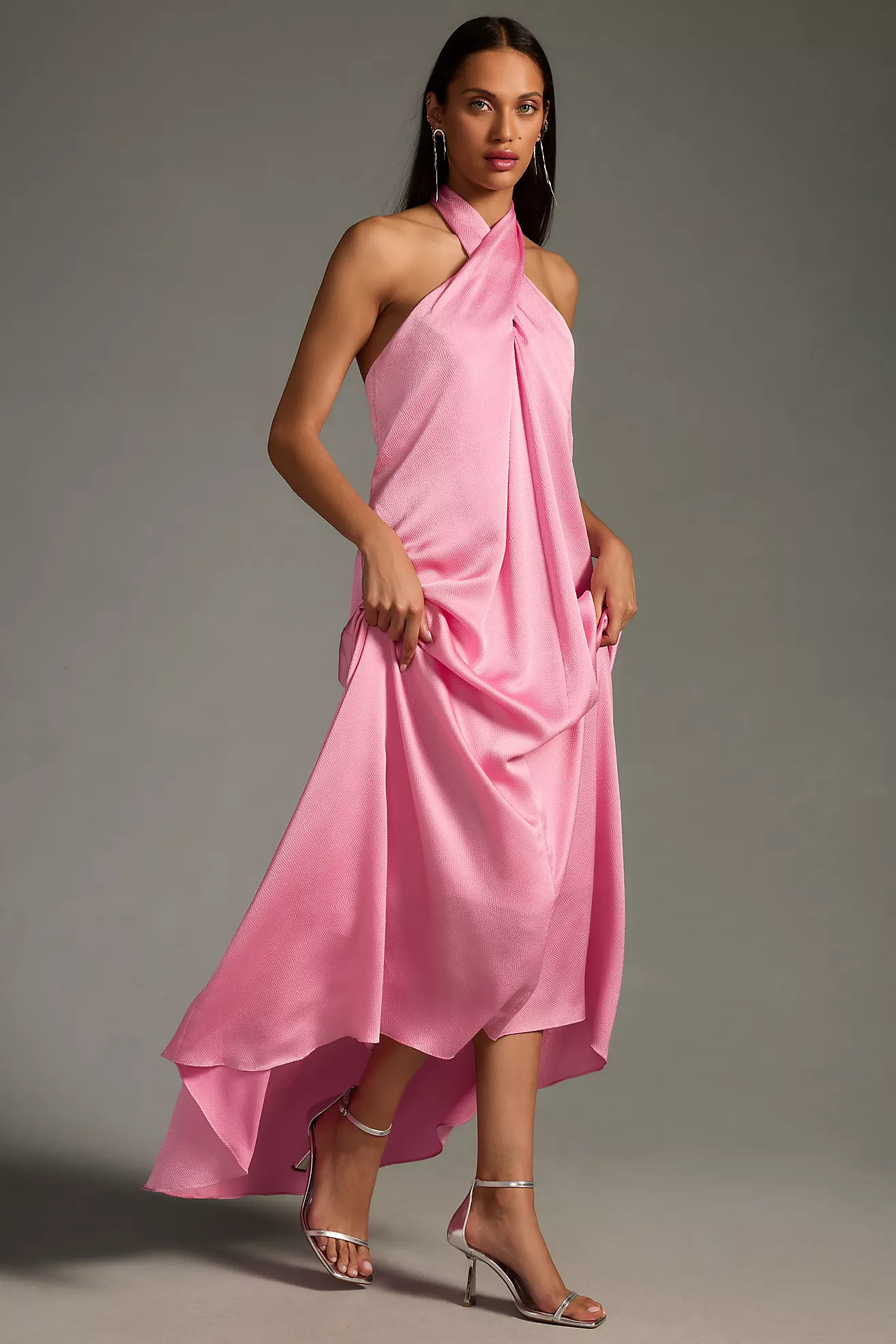 ML Monique Lhuillier Twist Halter High-Low Satin Gown | Anthropologie (US)