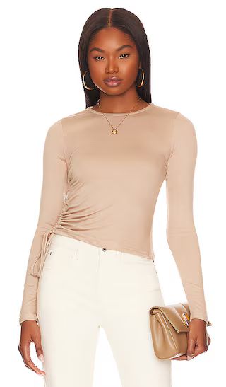 Kristy Ruched Long Sleeve Top in Brown | Revolve Clothing (Global)
