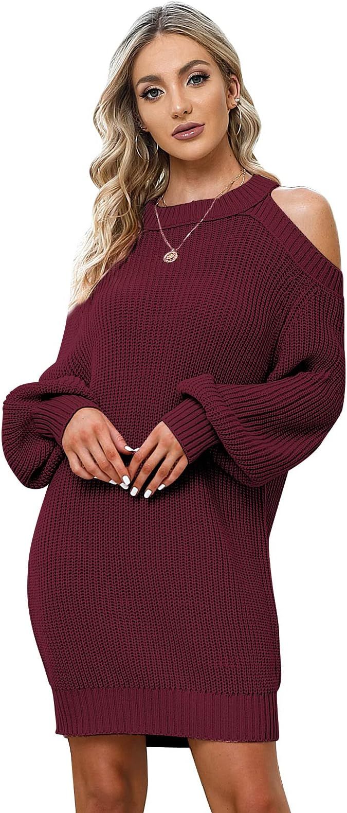Byinns Women's Off Shoulder Halterneck Long Bell Sleeve Pullover Cold Shoulder Backless Cute Mini... | Amazon (US)