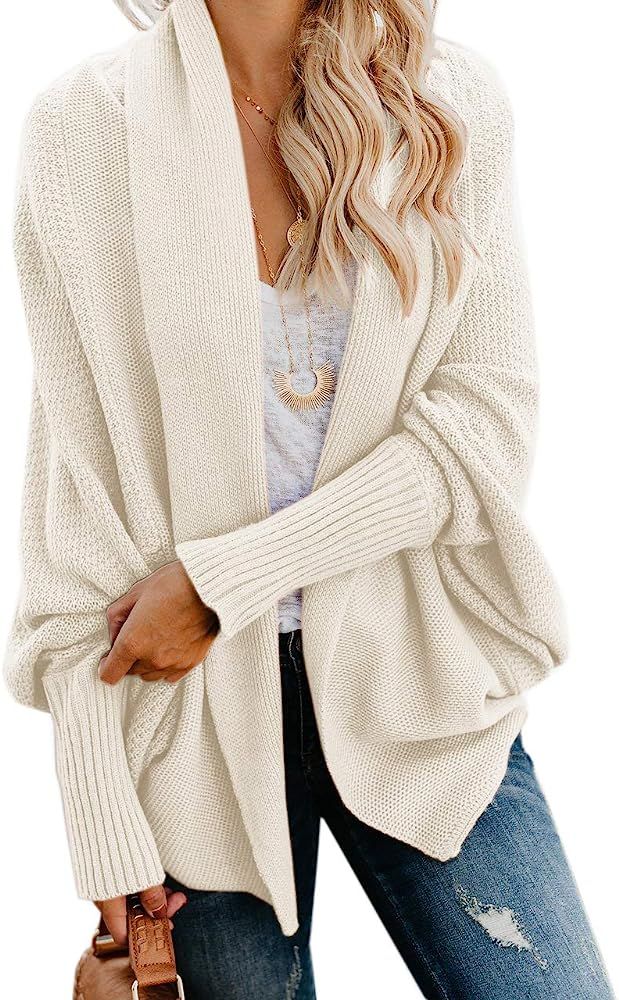 Women's Casual Batwing Open Front Cardigan Chunky Crochet Sweater Baggy Knitted Tops | Amazon (US)