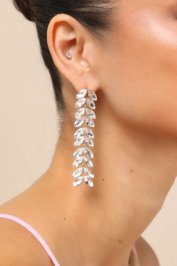 Luxe Glamour Gold and Rhinestone Drop Earrings | Lulus
