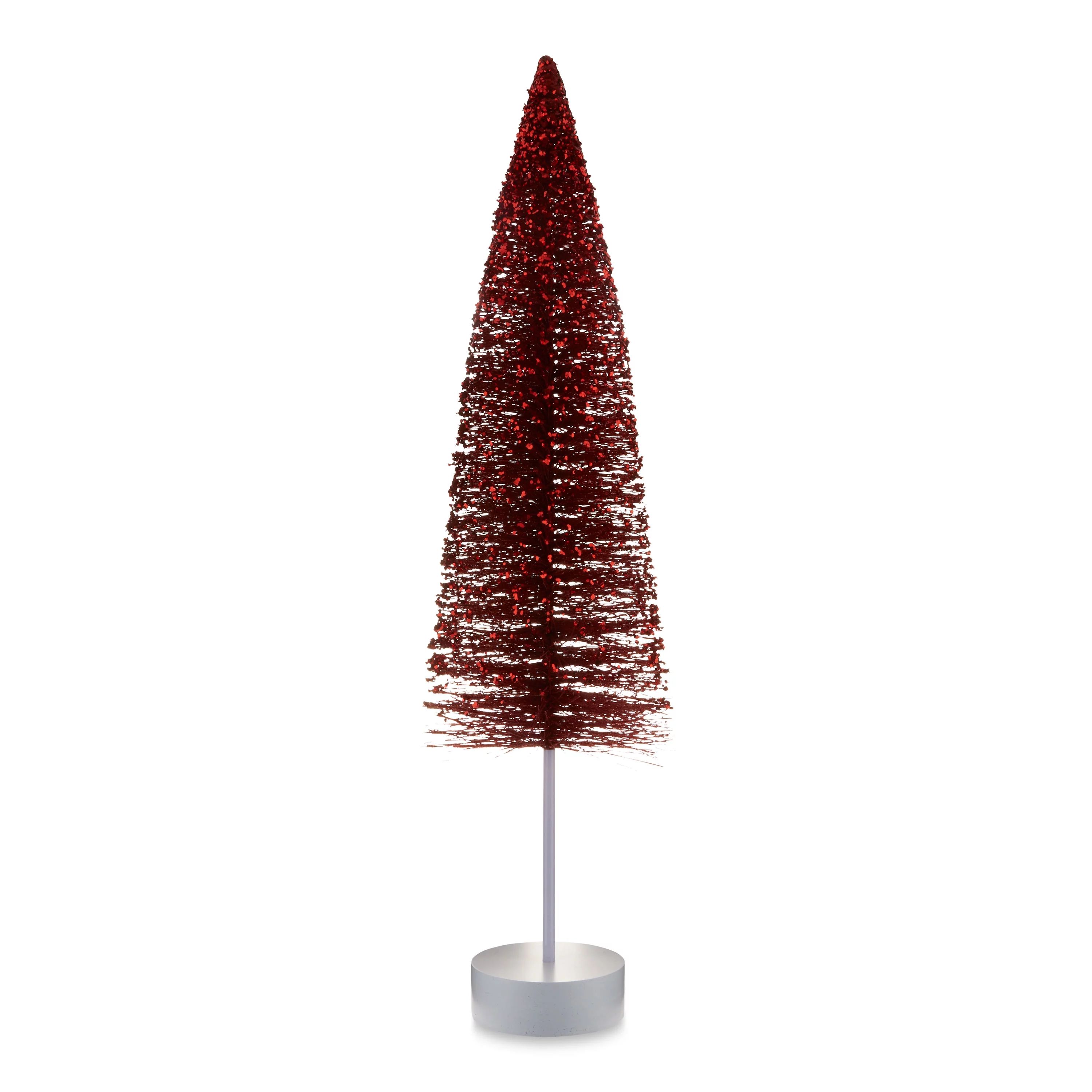 Metallic Red Glitter Bottle Brush Tree Outdoor Decor, 38 in, by Holiday Time | Walmart (US)