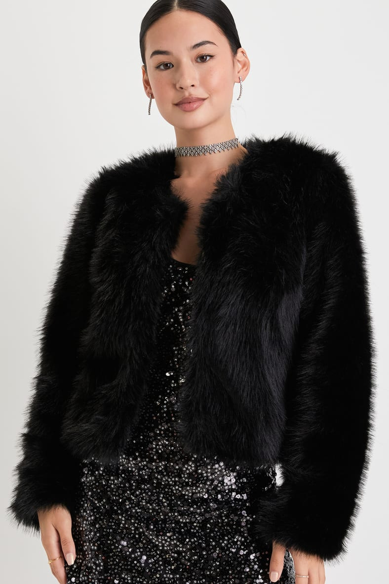 Glam Attitude Black Faux Fur Jacket | Lulus