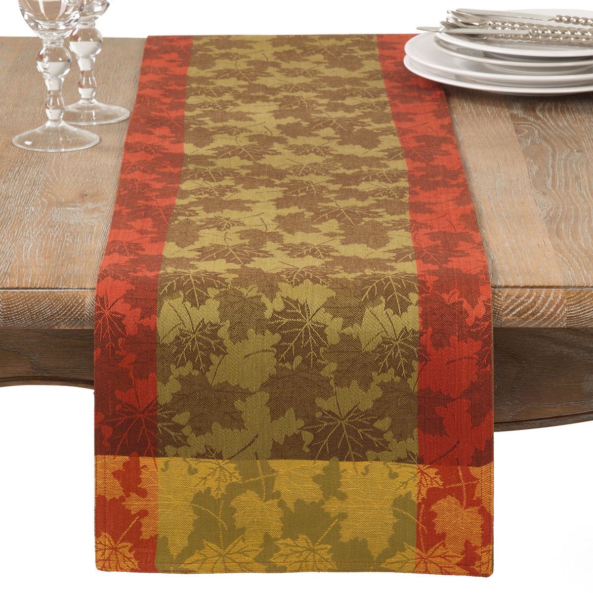 Saro Lifestyle Fall Foliage Autumn Leaves Design Jacquard Cotton Table Runner, 13"x72", Multicolo... | Target