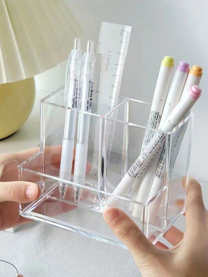 1pc Minimalist Acrylic Pen Holder, Multifunctional Storage Box, Office Desktop Storage Box, Stude... | SHEIN