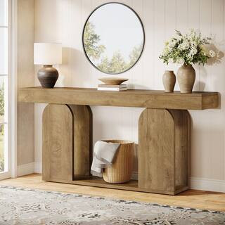 Turrella 70.9 in.  Light Brown Console Tables, Rectangle Wood Console Table with Wood U-Shaped Ba... | The Home Depot