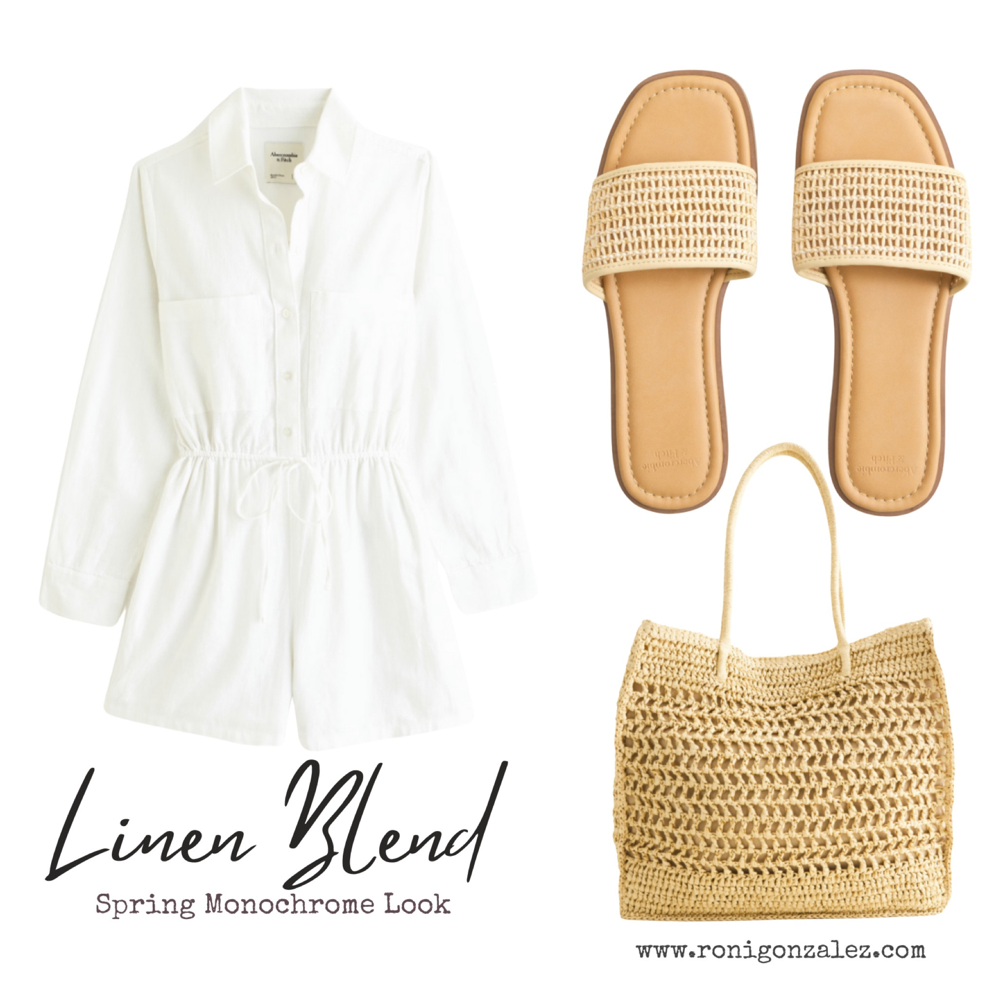 White Linen-Blend Romper | Abercrombie & Fitch | Spring Look | Straw Packable Tote Bag | Straw Flat Sandals

#LTKSeasonal #LTKstyletip #LTKSpringSale