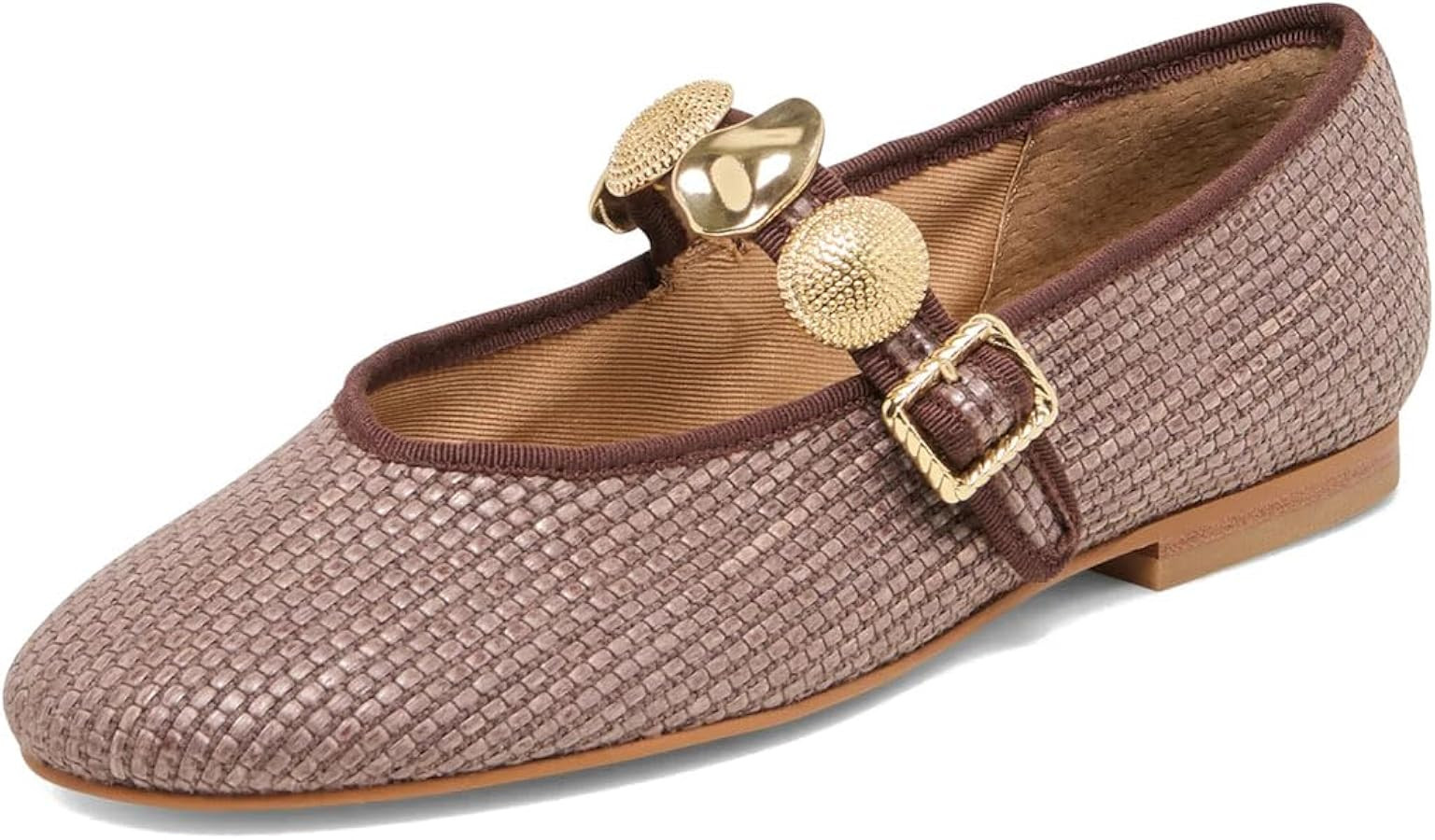 Ballet Flats for Women Round Toe Mary Jane Flats with Gold Adornments Elastic Strap Casual Dress ... | Amazon (US)