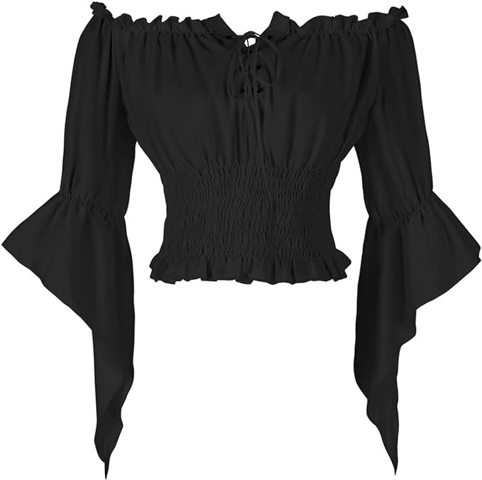 Womens Renaissance Peasant Blouse Off Shoulder Trumpet Sleeve Tops | Amazon (US)