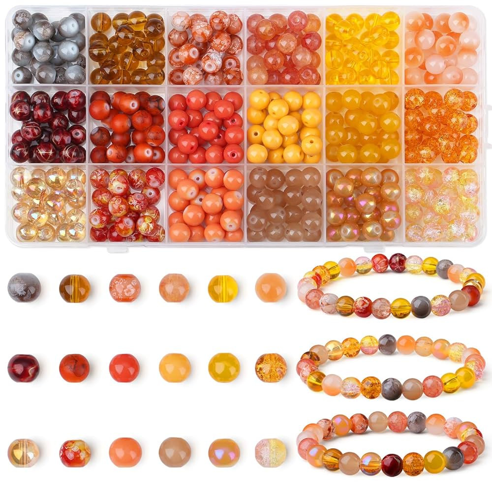 DUQGUHO 8mm Orange Beads for Jewelry Making Orange Glass Beads for Crafts Crystal Beads 16 Colors... | Amazon (US)