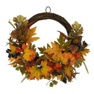 24" Maple Leaf, Pumpkin & Corn Husk Half Wreath by Ashland® | Michaels Stores