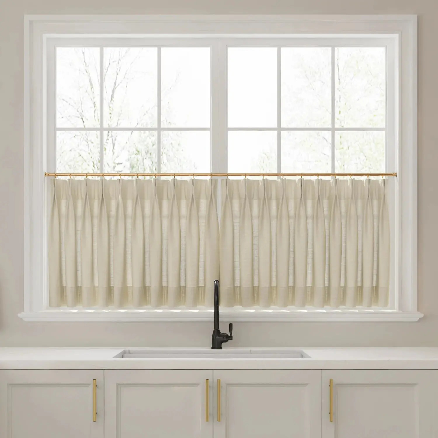 Liz Linen Pleated Cafe Curtains - Sand Beige 1908-3 | TWOPAGES