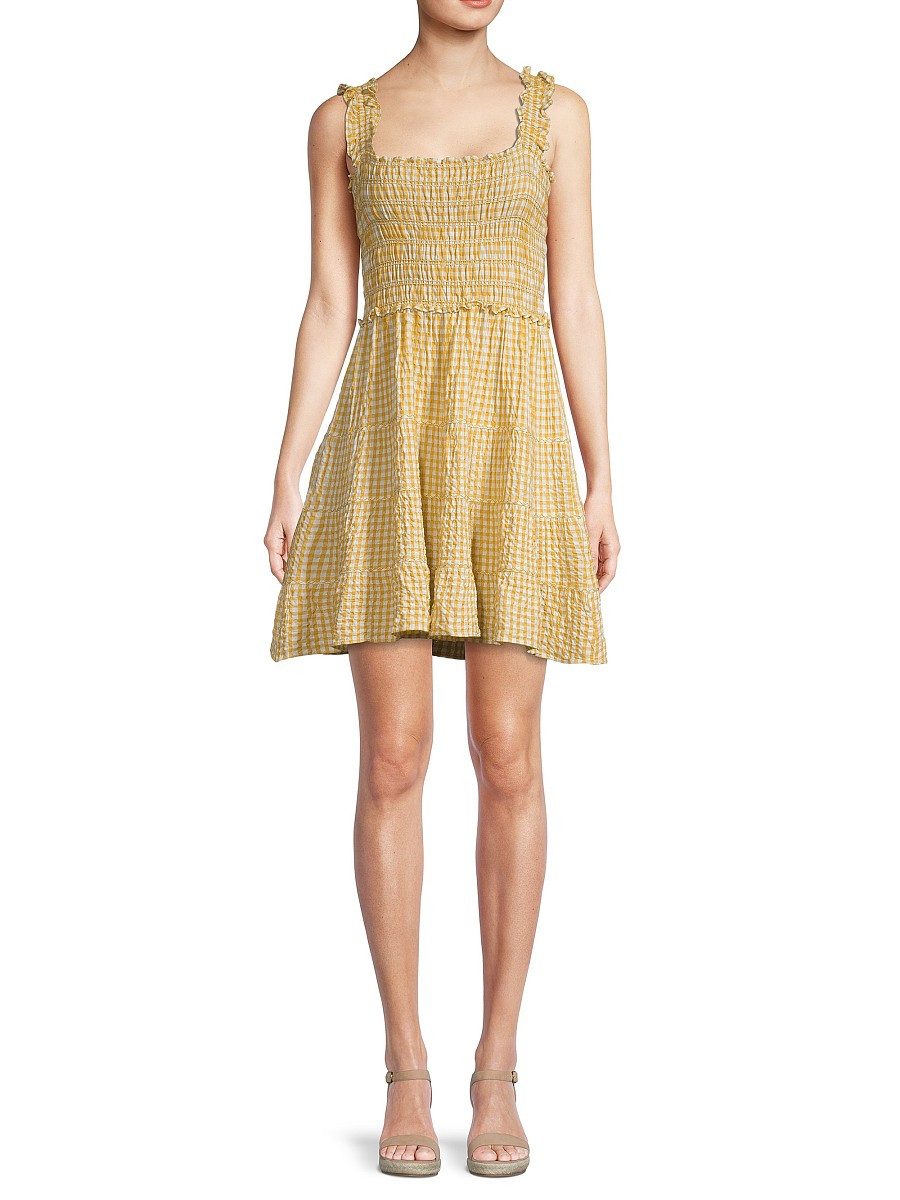 Max Studio Women's Smocked Gingham Mini Dress - Yellow - Size L | Saks Fifth Avenue OFF 5TH