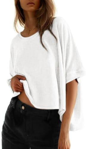 Dokotoo Summer Shirts 2025 Womens Solid T Shirts for Women Loose Oversized Tops Basic Tee | Amazon (US)