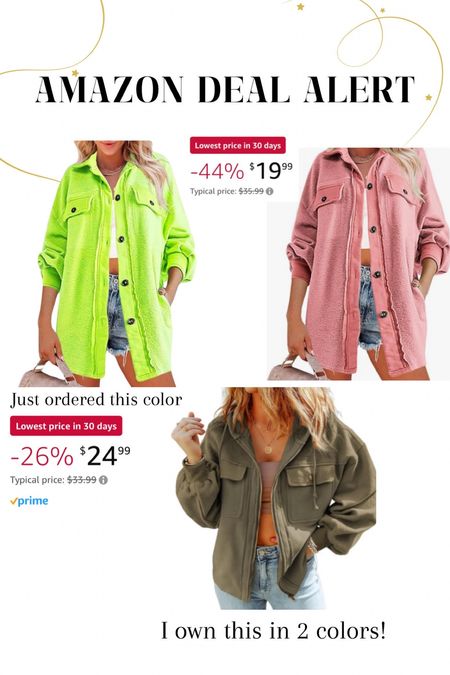 Fleece shackets on sale! Lowest price in a month. I own the hooded shacket in a few colors and Its Tts. Ordering the neon green shacket because I love the color and it will be so cute with a band tee. 

#LTKsalealert #LTKGiftGuide #LTKmidsize