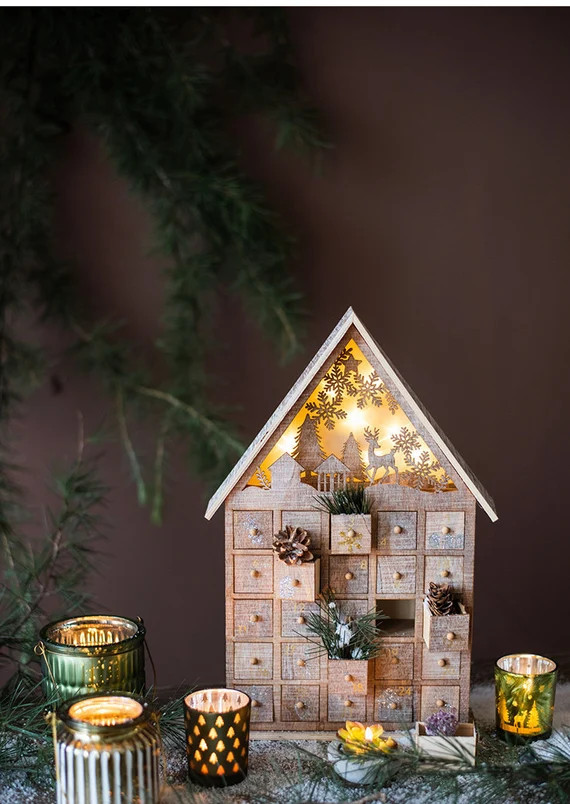 LED Advent Calendar Wooden House with 24 Drawers/ Christmas | Etsy | Etsy (US)
