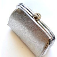 Vintage 60S Metallic Silver Clutch // Shiny Bright Handbag Purse Rhinestone Kiss Lock Bag | Etsy (US)