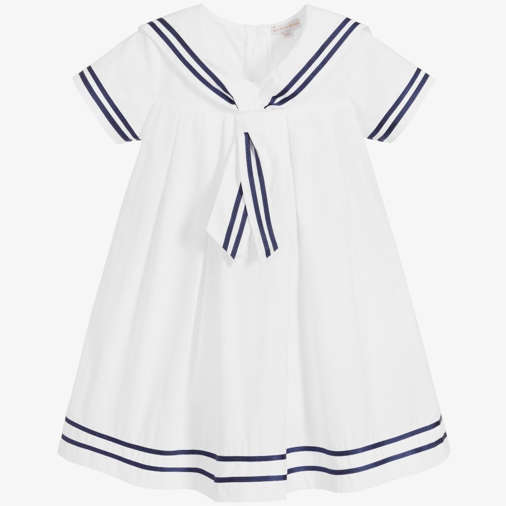 White Cotton Sailor Dress | Childrensalon