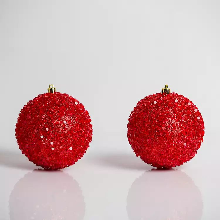 Red Beaded Sequins 2-pc. Ornament Set, 4 in. | Kirkland's Home