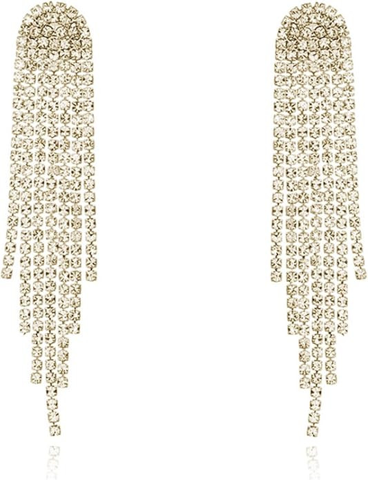 Rhinestone Earrings Dangling for Women Chandelier Statement Tassel Earrings Girls Silver Sparkly ... | Amazon (US)