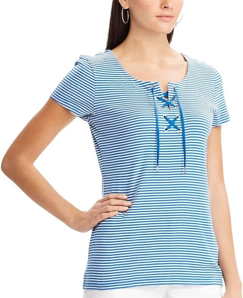 Chaps Women's Short Sleeve Stripe Lace-Up Tee, Multi | Amazon (US)