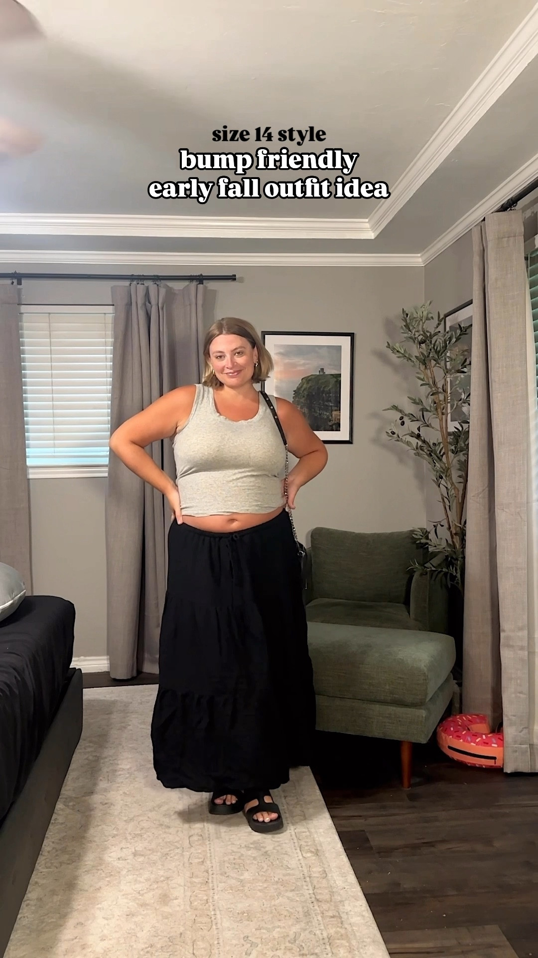 Bump friendly non maternity early fall outfit - maxi skirt on sale for $40!! 

#LTKBump #LTKSaleAlert #LTKMidsize