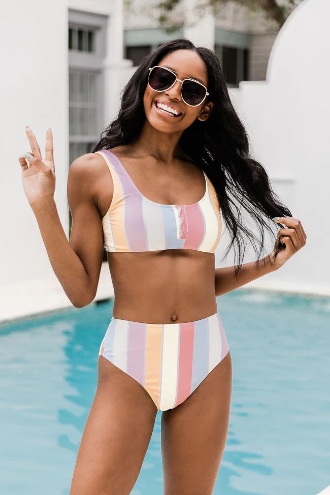 Dive In The Tropics Striped High Waisted Bikini Bottoms | Pink Lily