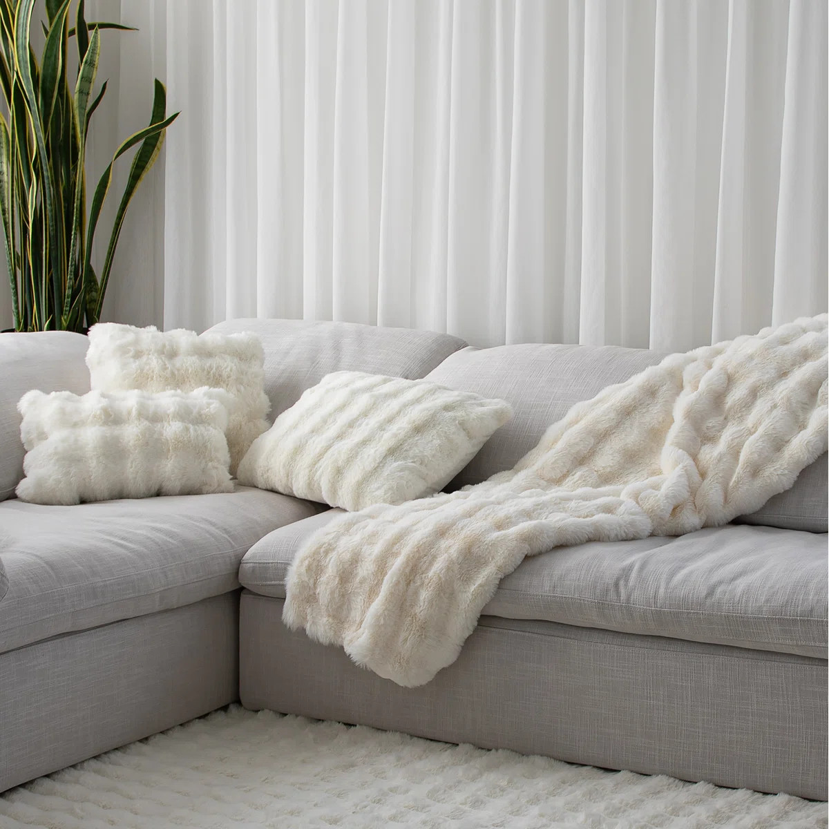 Nuage Natural Ultra-Soft Faux Fur Throw Pillow with Insert, Set of 2, 18" x 18" square, High-Pile... | Wayfair North America
