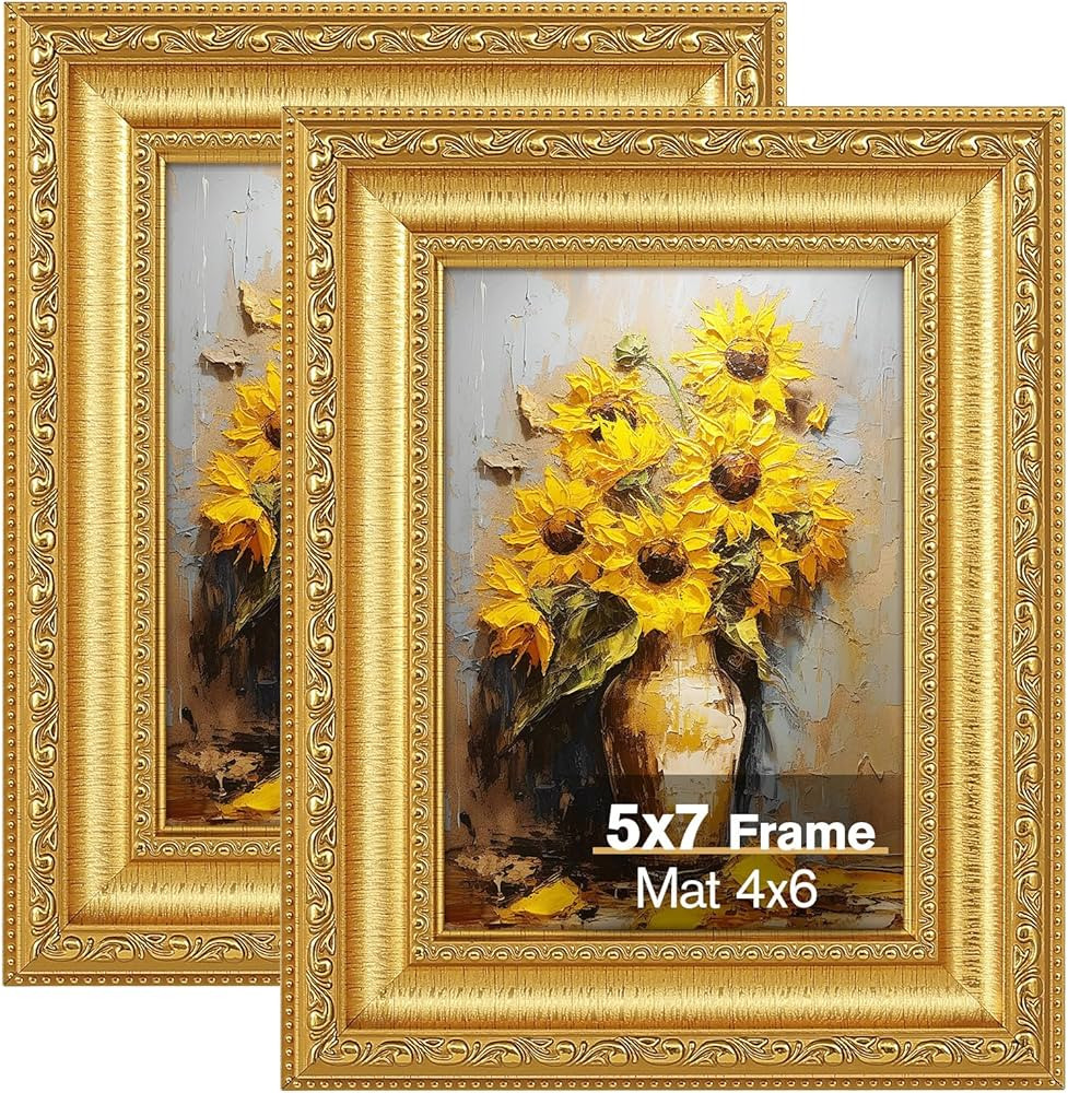 5x7 Gold Picture Frames Set of 2, Ornate Vintage 5 x 7 Photo Frames for Wall Decor or Tabletop Di... | Amazon (US)