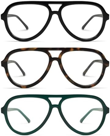 AMOMOMA 3 Pack Retro Oversized Aviator Reading Glasses for Women Men,Classic Large Reader Blue Li... | Amazon (US)