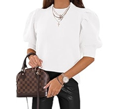 Women's Puff Short Sleeve Sweater Tops 2024 Spring Summer Trendy Crew/Square/V Neck Casual T Shir... | Amazon (US)