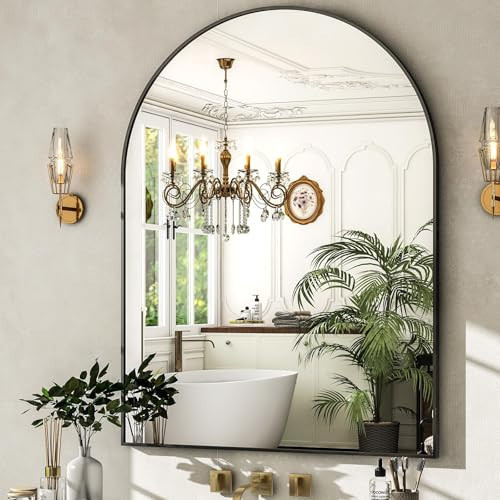 HARRITPURE Arched Wall Mirror – 30"x40" Arch Bathroom Mirror Metal Frame Vanity Mirror for Bedroom, Entryway Dresser Decor, Black | Amazon (US)